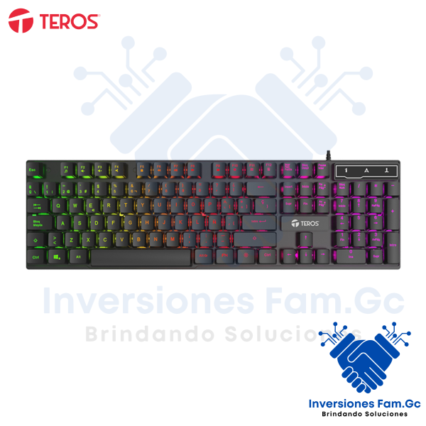TECLADO GAMER TEROS TE-4072G, RGB, USB, NEGRO